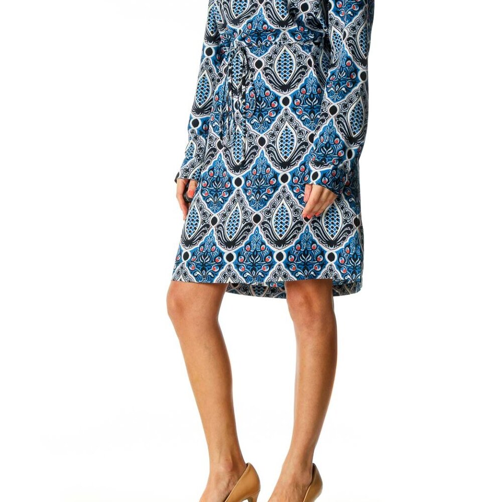 LOFT Outlet Blue Printed Retro Shift Dress - Picture 2 of 3